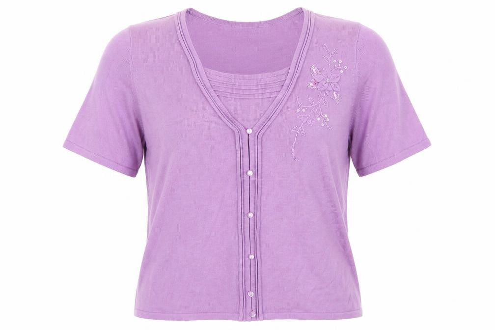 Front view of Bonmarché women’s purple jumper, size L