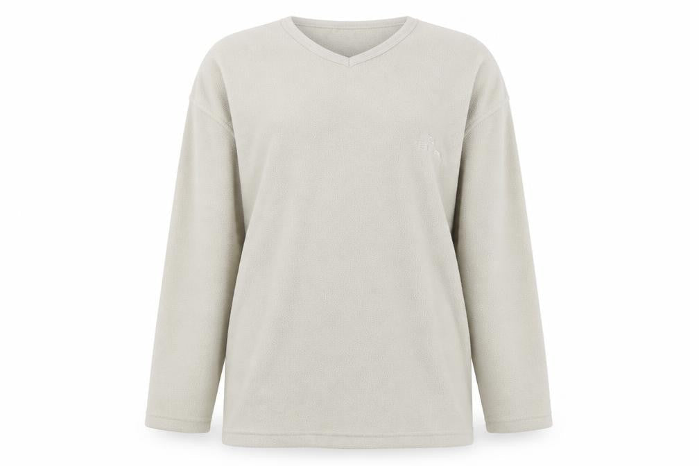 Front view of Box Office women’s beige pullover sweatshirt, size M, - fleece