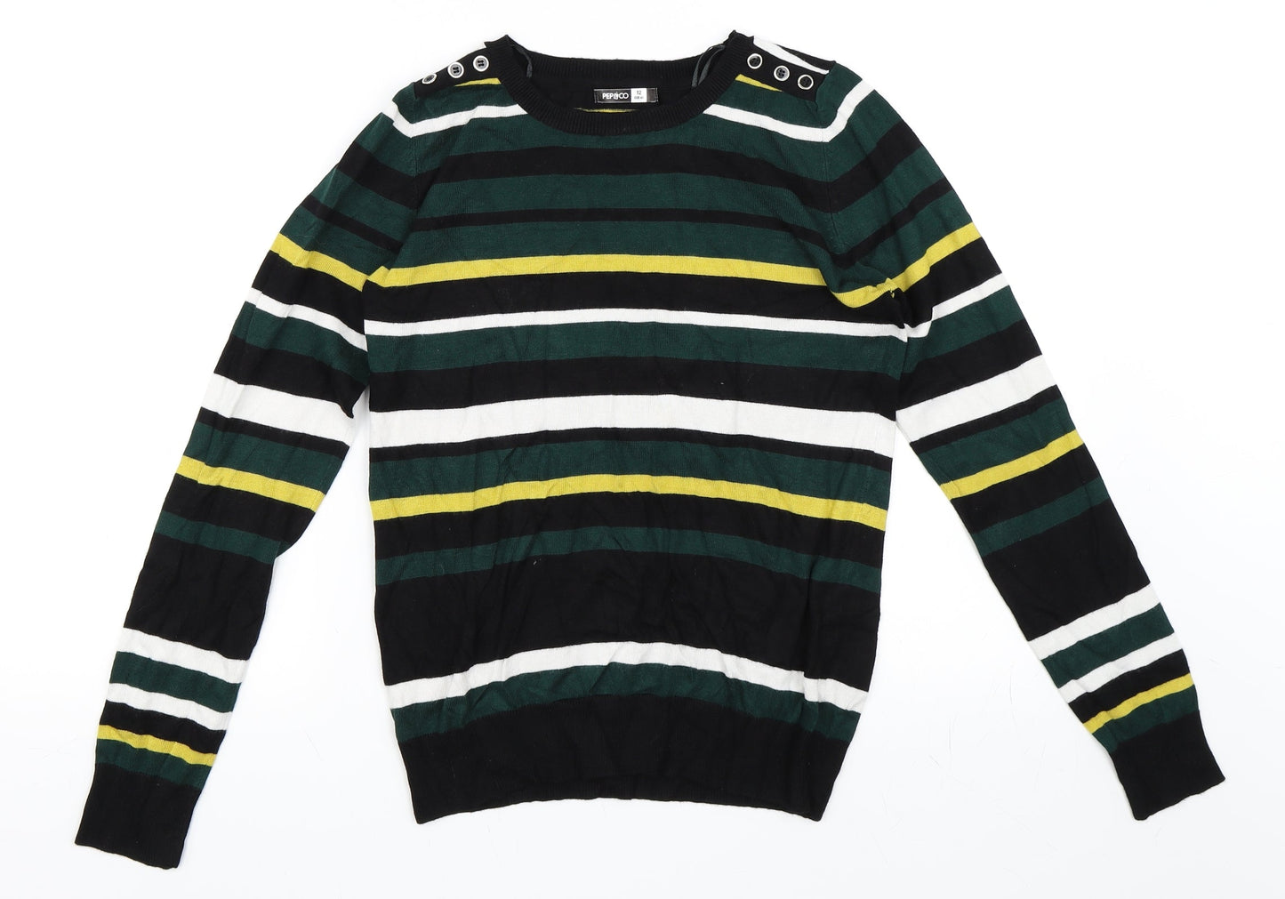 Pep&Co Womens Green Striped  Pullover Jumper Size 12