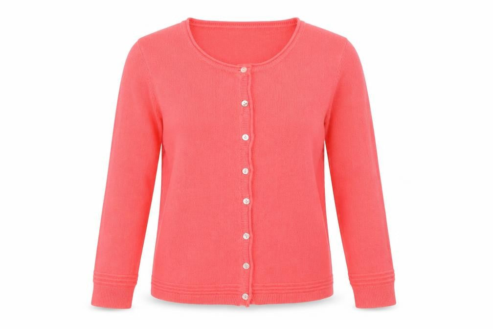 Front view of Text women’s pink cardigan jumper, size S
