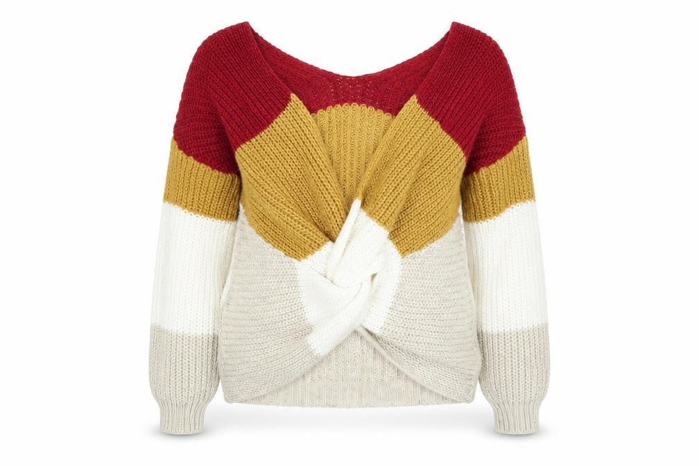 Front view of Preworn women’s multicoloured striped jumper, size UK 16