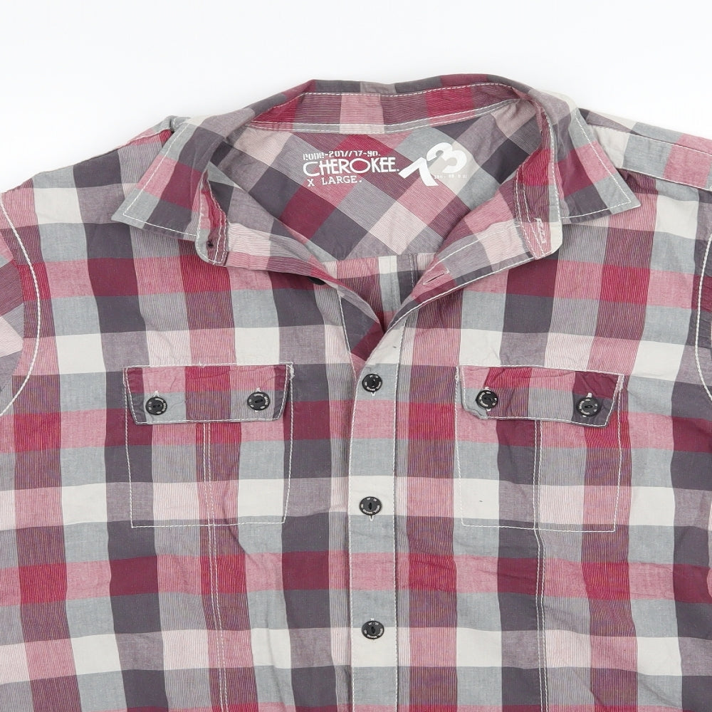 Cherokee Mens Red Striped Woven  Button-Up Size XL