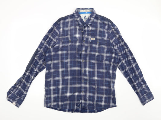 Front view of Gaastra men’s blue check button-up, size L