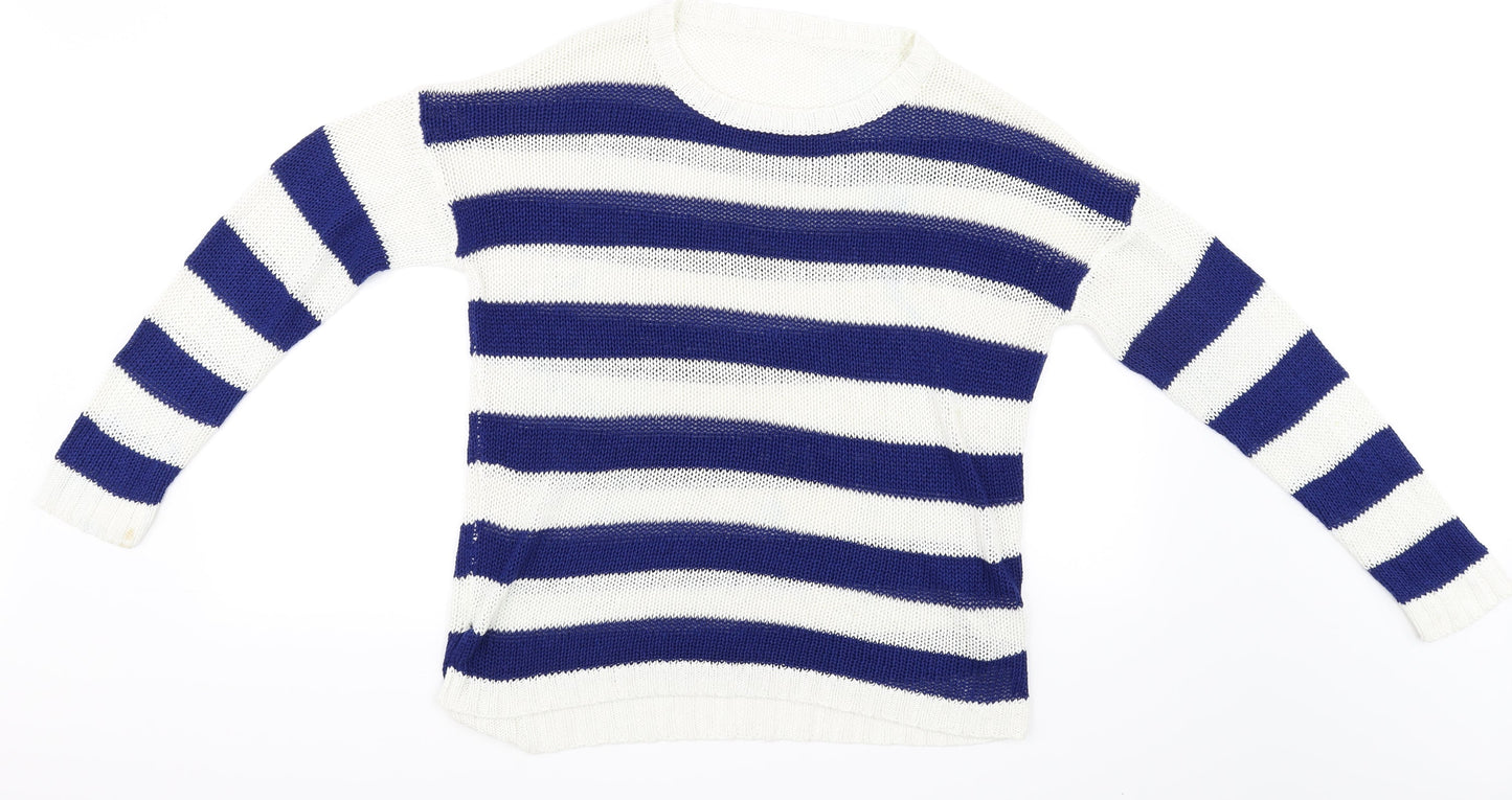 Preworn Womens White Striped  Pullover Jumper Size L