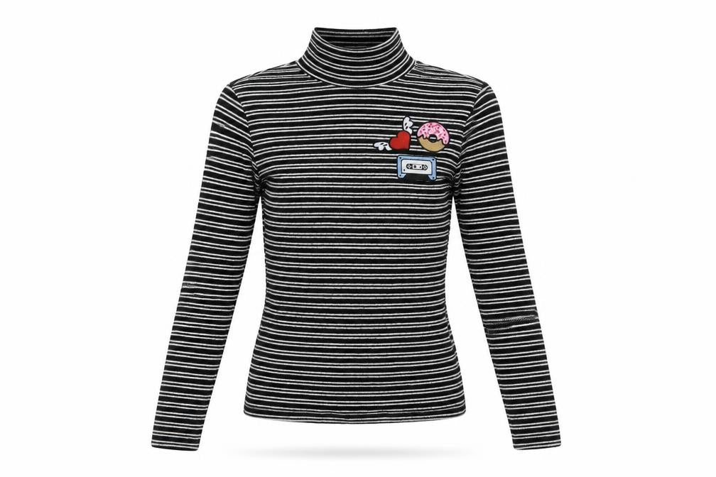 Front view of Zara women’s white striped basic t-shirt, size UK 6