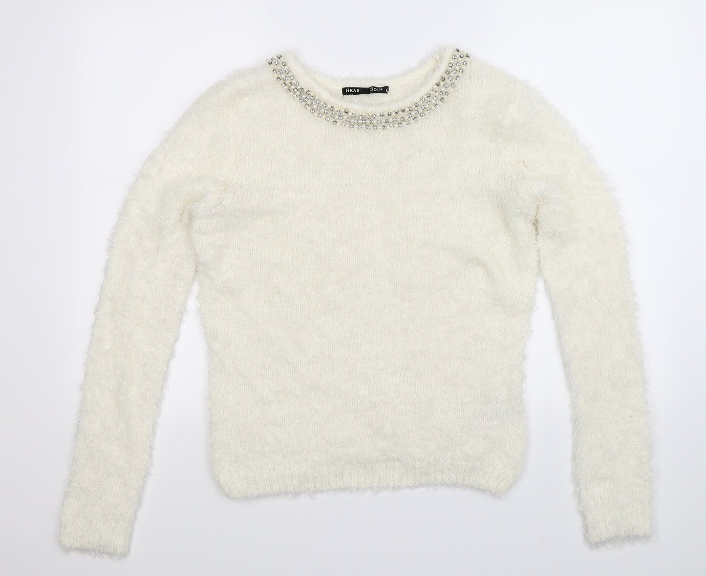 Heart & Soul Womens White  Knit Pullover Jumper Size 12