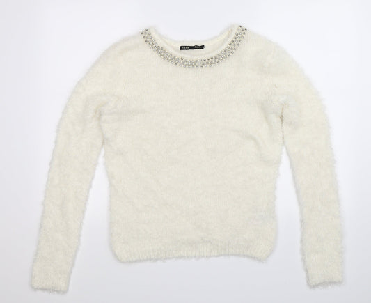 Heart & Soul Womens White  Knit Pullover Jumper Size 12