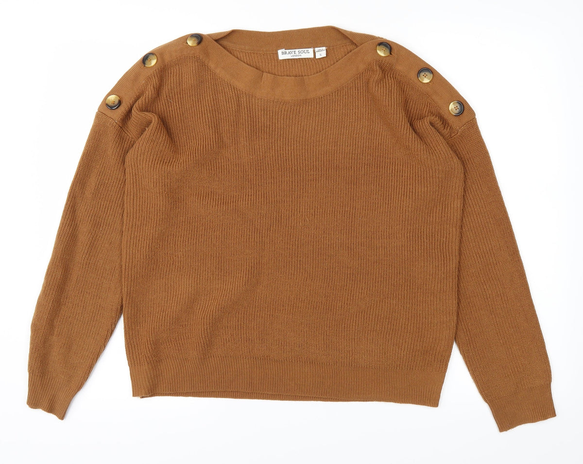 Additional front view of Brave Soul women’s brown knit jumper, size S