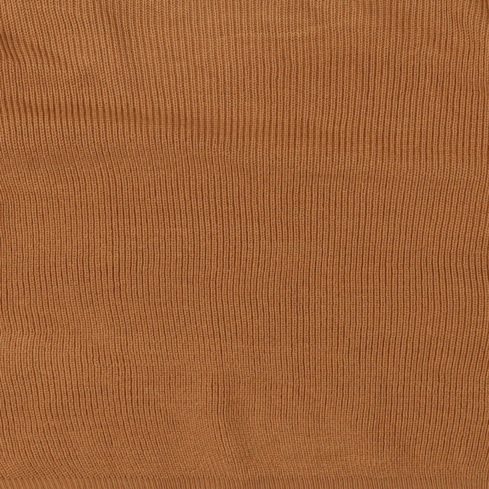 Brand and care label for Brave Soul women’s brown knit jumper, size S