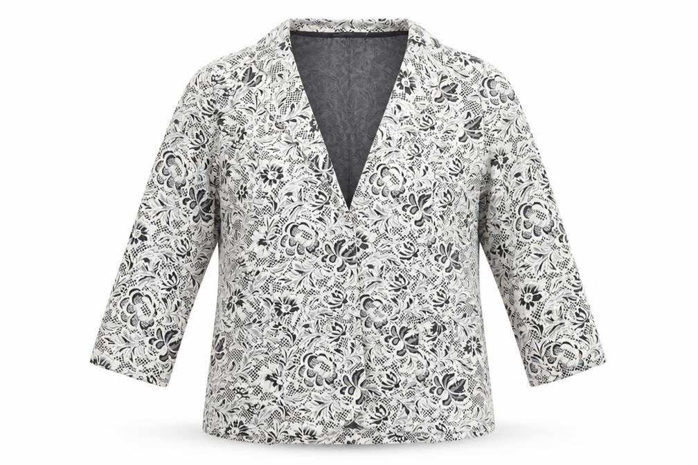 Front view of Papaya women’s beige floral knit jacket blazer, size UK 16