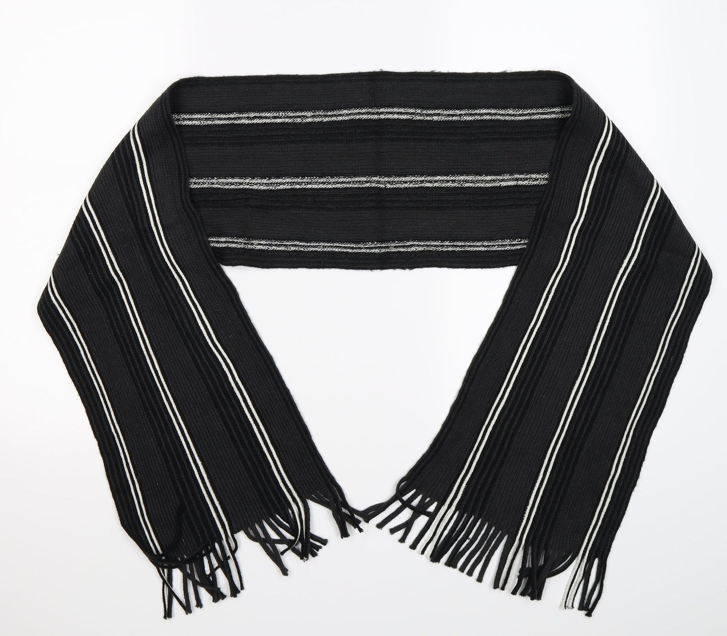 Avenue Mens Grey Striped Knit Scarf  One Size