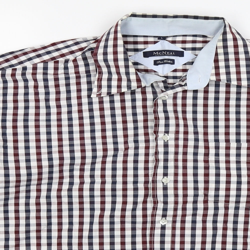 MCNEAL Mens Blue Check   Button-Up Size L