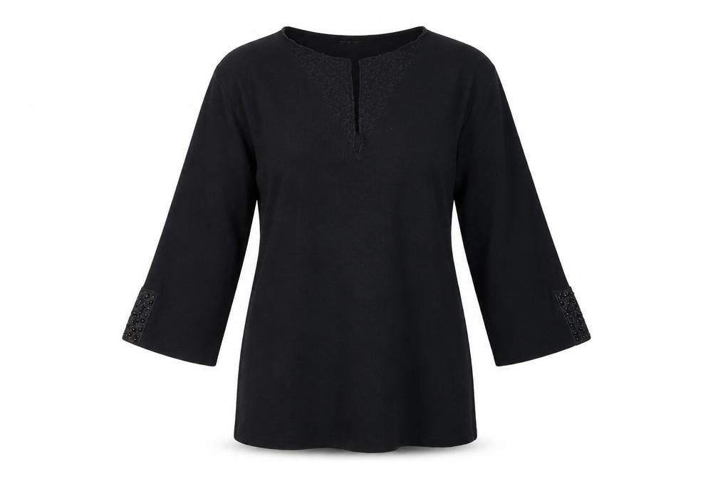 Front view of Sky women’s black jersey blouse, size UK 4