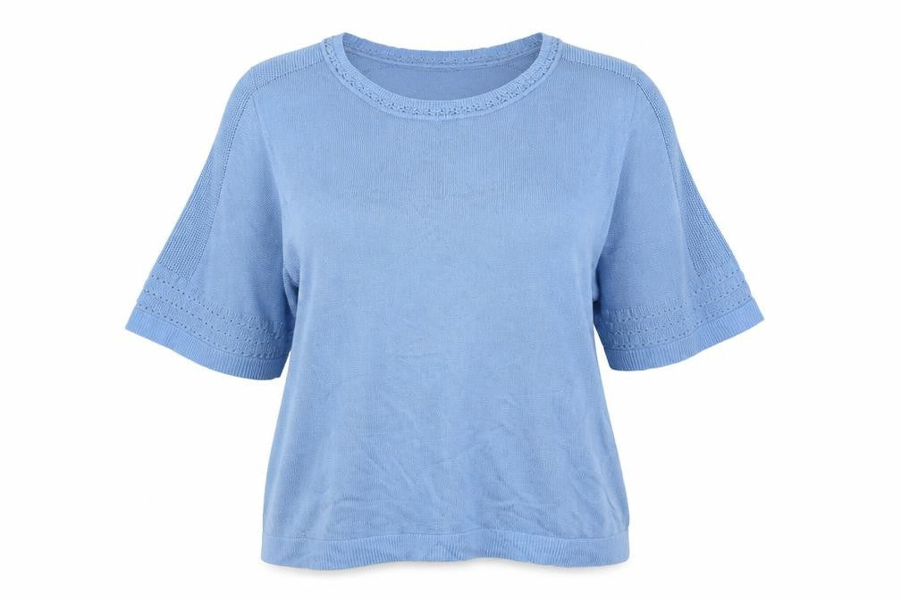 Front view of Marks & Spencer women’s blue jumper, size UK 20