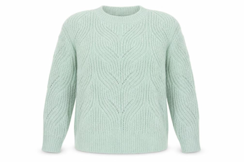 Front view of M&Co women’s green jumper, size UK 10