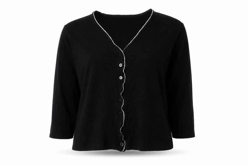 Front view of Bonmarché women’s black cardigan jumper, size M