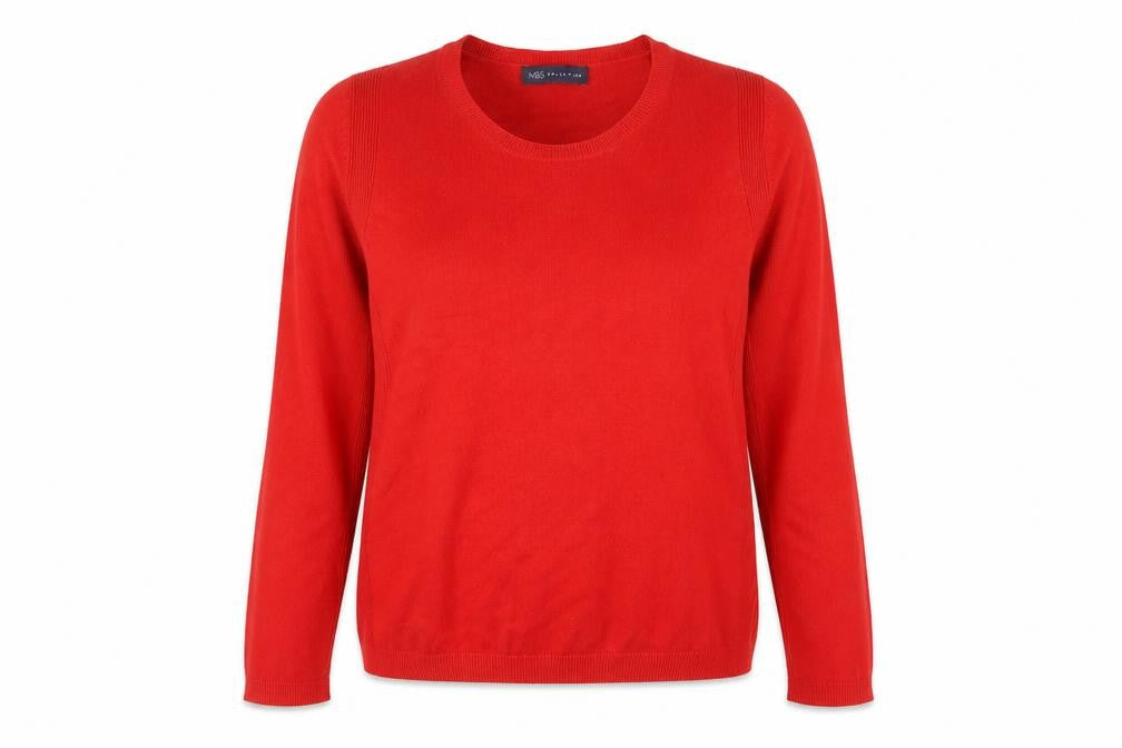 Front view of Marks & Spencer women’s red knit jumper, size UK 12