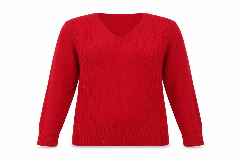 Front view of SK Collection women’s red jumper, size S