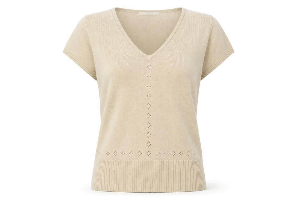 Front view of Marks & Spencer women’s beige jumper, size UK 12