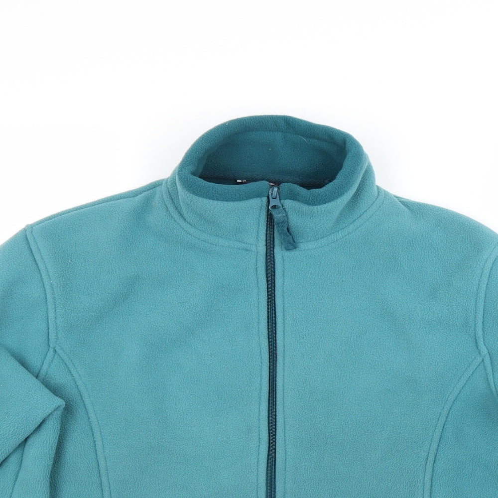 Close-up detail of Sarah Hamilton women’s green fleece jacket coat, size L