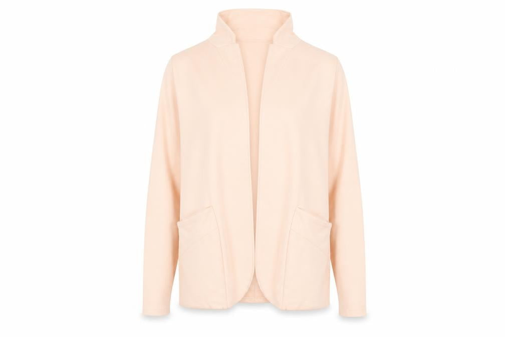 Front view of Boohoo women’s beige cape jumper, size UK 12