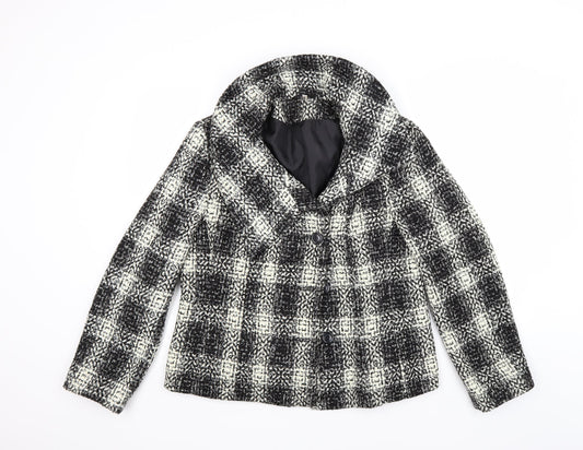 EWM Womens Black Check  Pea Coat Coat Size 16