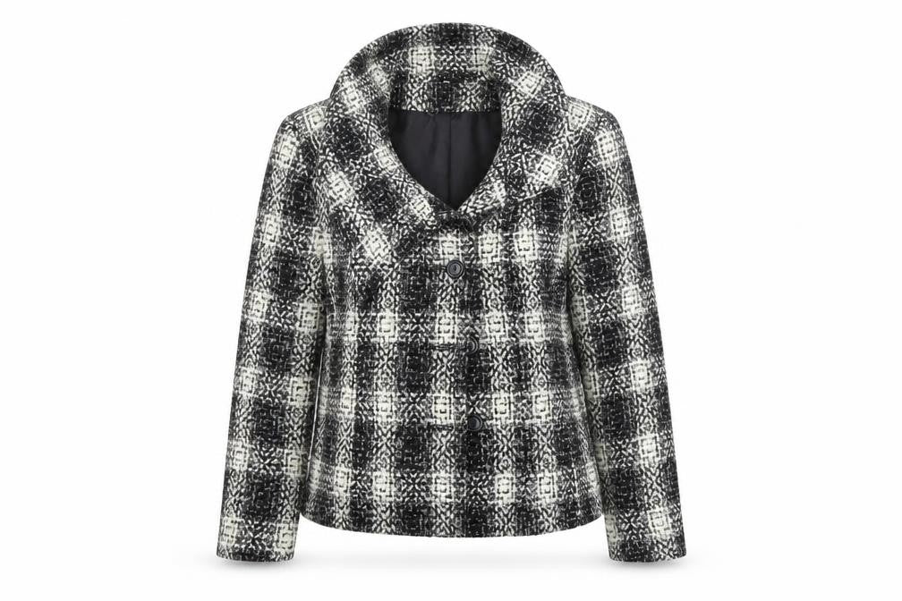 EWM Womens Black Check  Pea Coat Coat Size 16