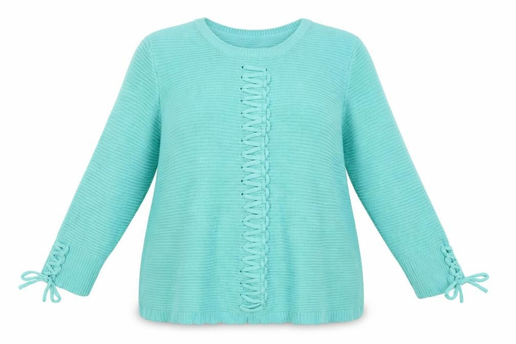 Front view of Damart women’s green jumper, size UK 16