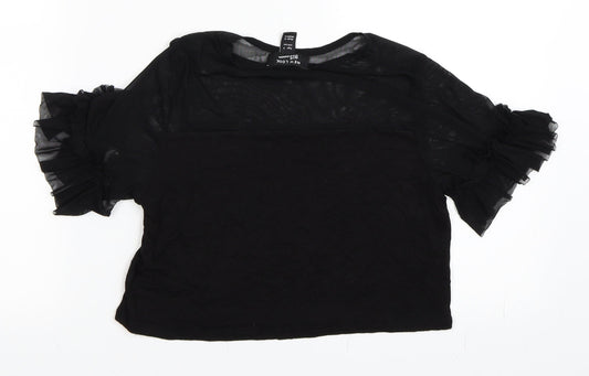 New Look Girls Black  Mesh Basic T-Shirt Size 9 Years