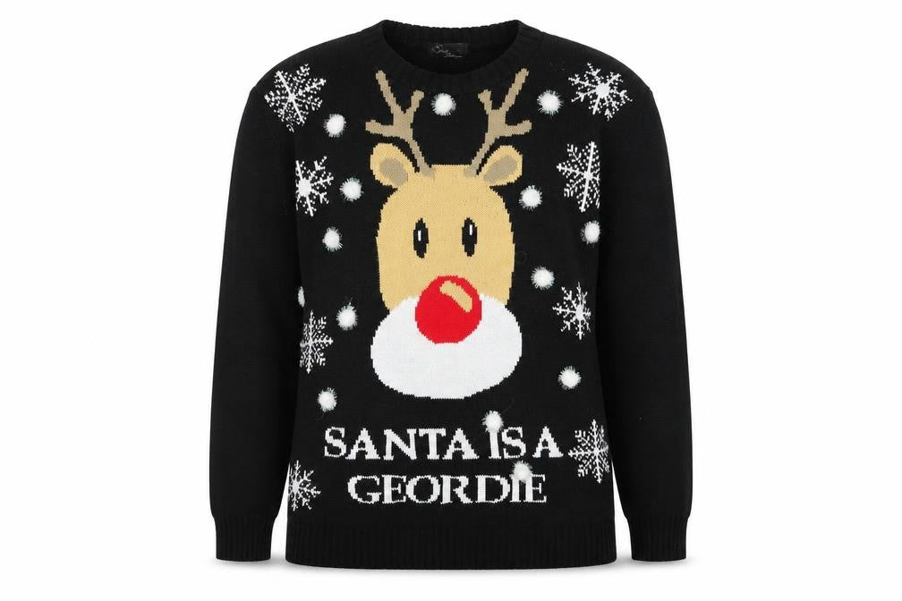 Front view of Sui collection women’s black knit jumper, size S, - christmas