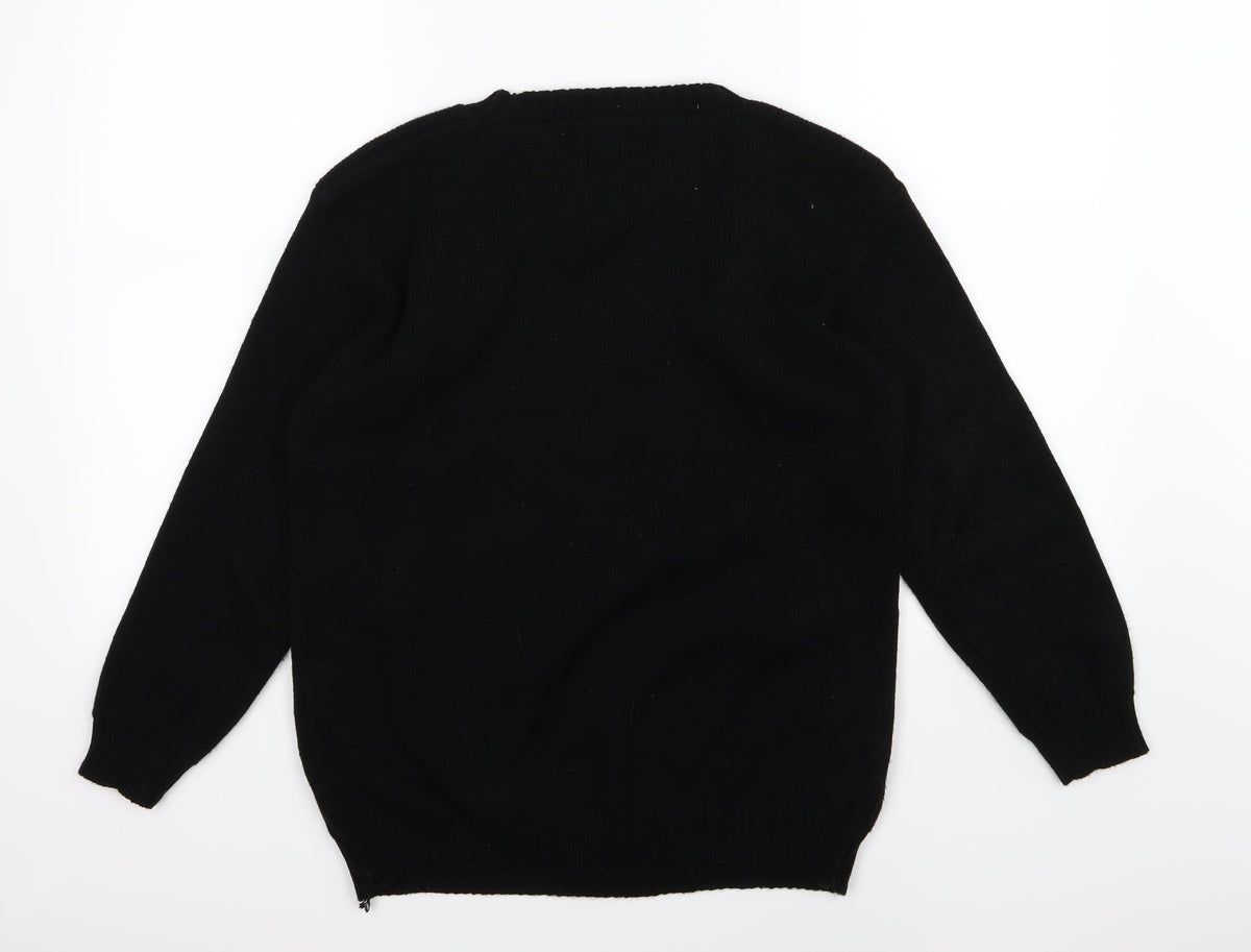 Back view of Sui collection women’s black knit jumper, size S, - christmas