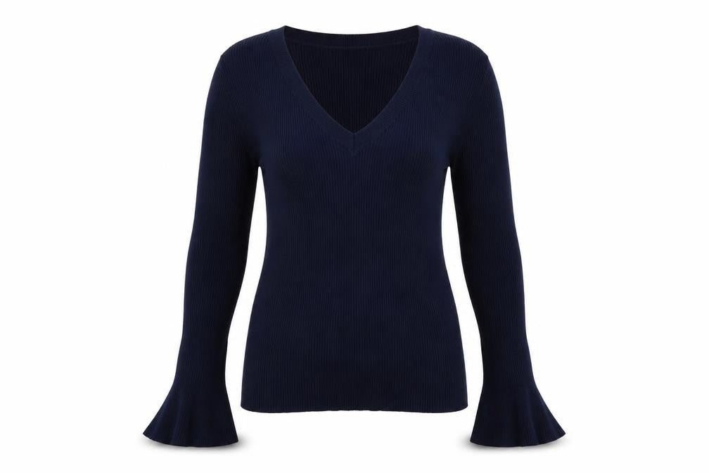 Front view of Linea women’s blue knit jumper, size UK 18