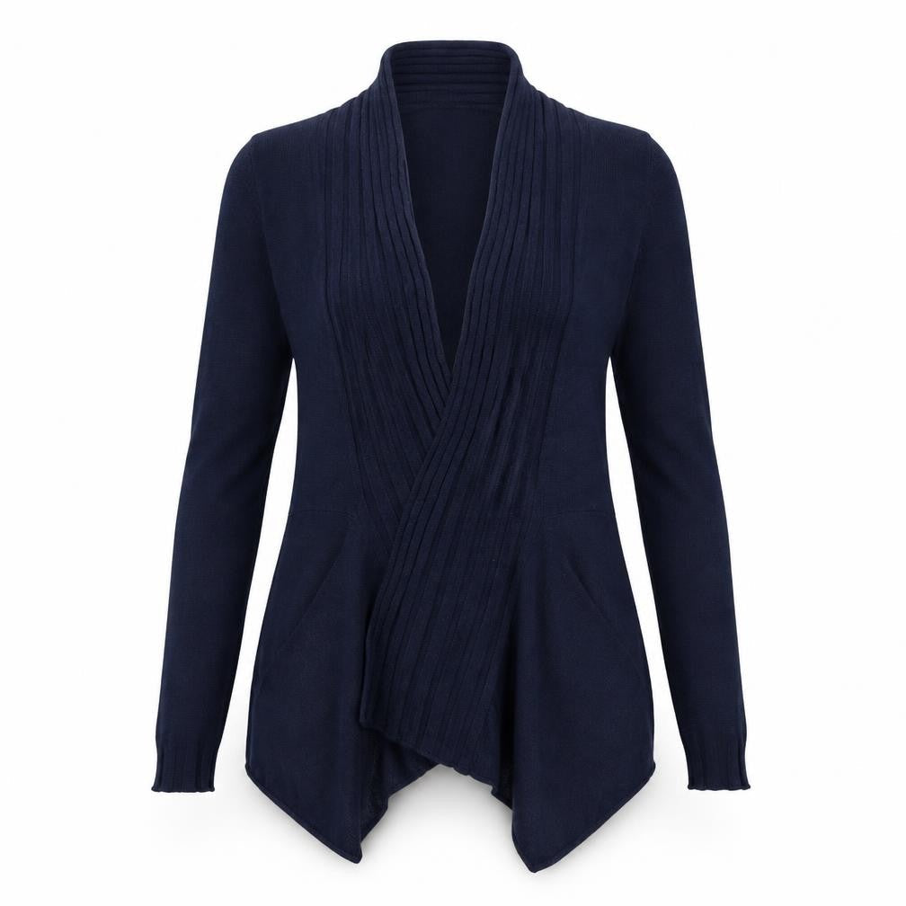 Front view of Papaya women’s blue knit cardigan jumper, size UK 8