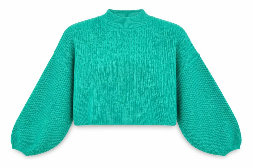 Front view of In the Style women’s green knit jumper, size UK 8