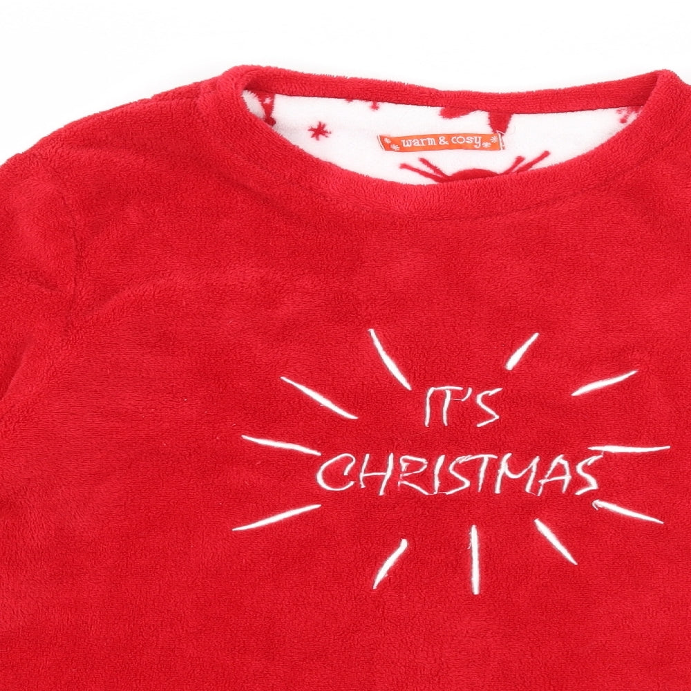 B&M Womens Red Solid Microfibre Top Pyjama Top Size S  - It's Christmas