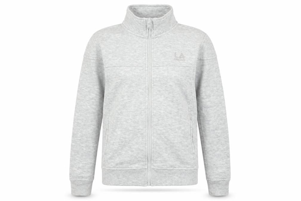 Front view of LA Gear girls’ grey jersey full zip sweatshirt, size 9-10, years