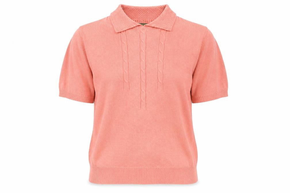 Front view of Country Trader women’s pink knit jumper, size S