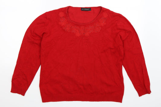Just Elegance Womens Red  Knit Pullover Jumper Size L