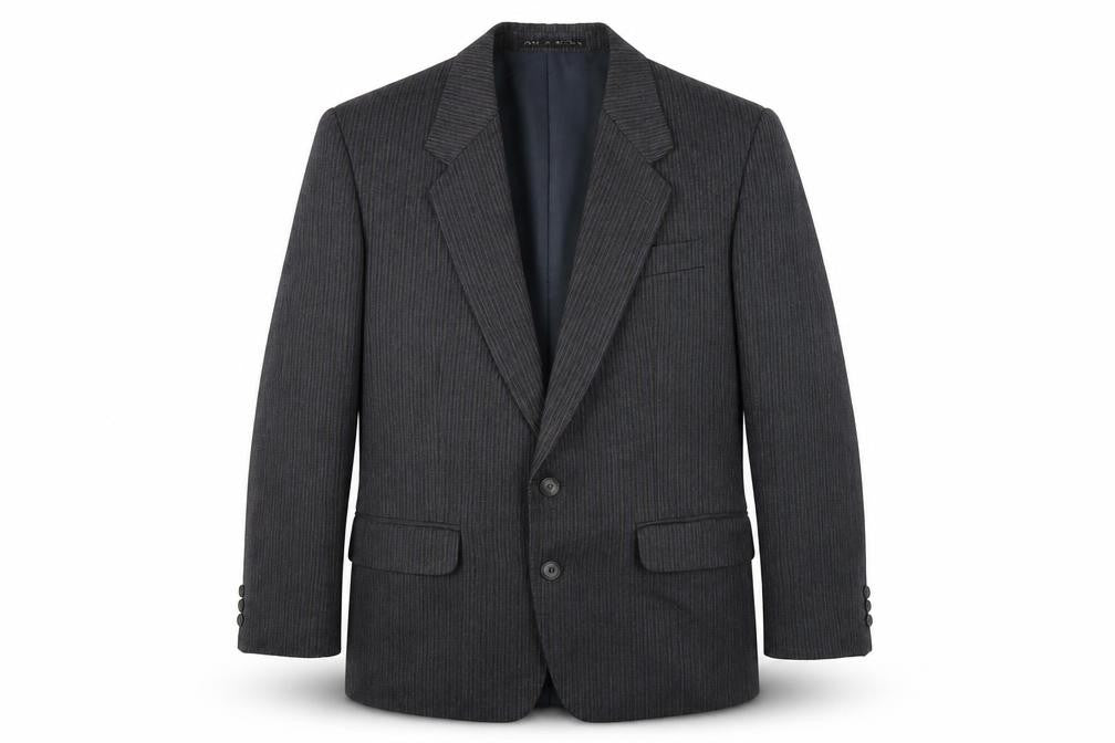 Front view of Greenwoods men’s grey striped jacket suit jacket, size 38