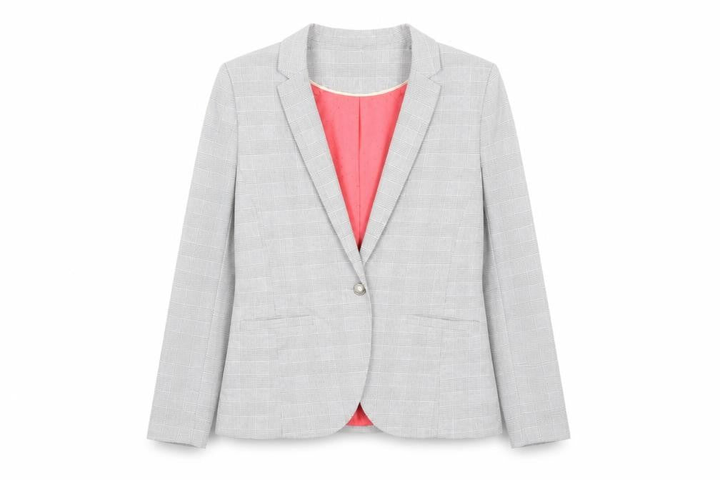 Front view of Dorothy Perkins women’s grey check jacket blazer, size UK 10
