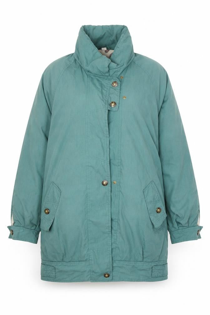 Front view of Preworn women’s blue jacket, size UK 8