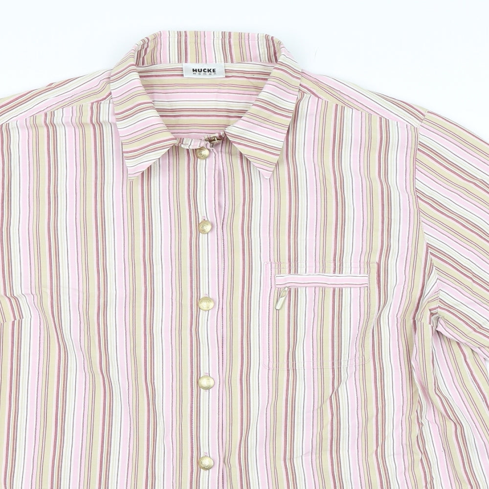 Hucke Women Womens Pink Striped  Basic Button-Up Size 18