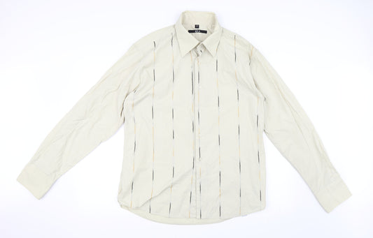 Front view of URU men’s green striped button-up, size XL