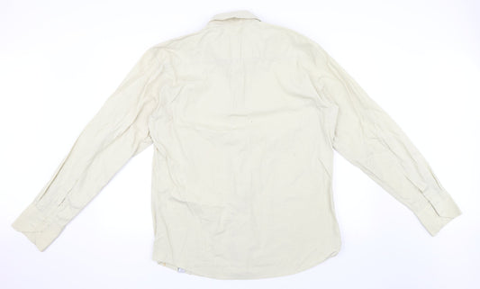Back view of URU men’s green striped button-up, size XL