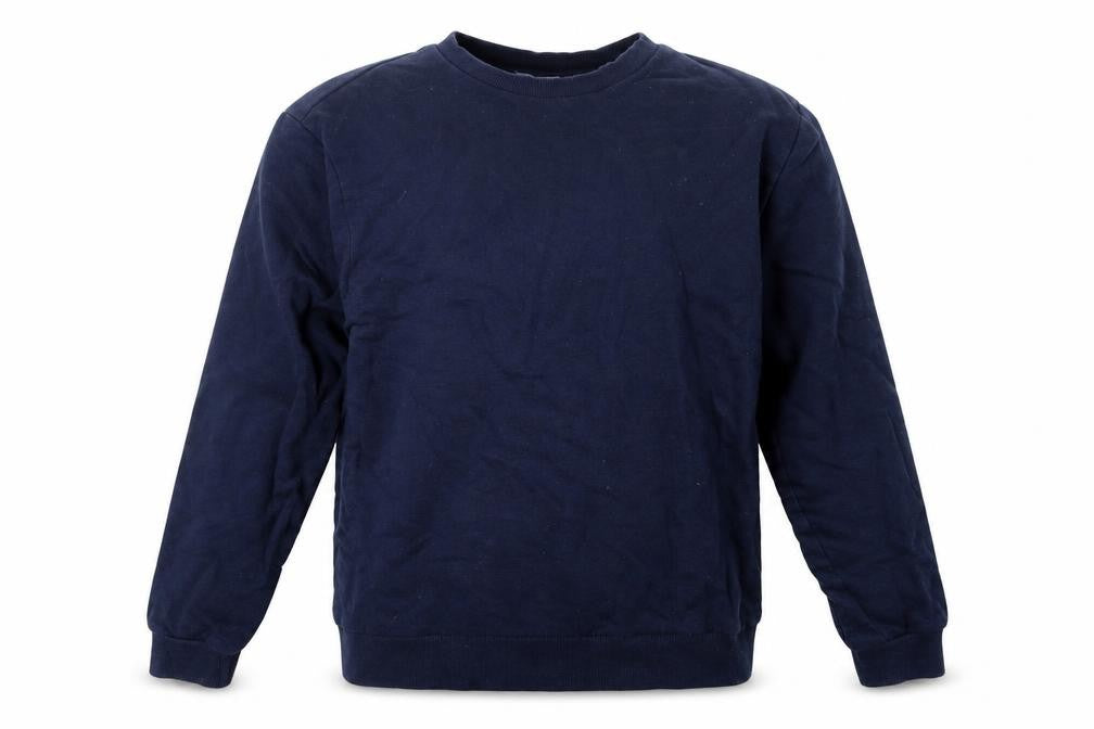 Front view of ASOS men’s blue pullover sweatshirt, size M