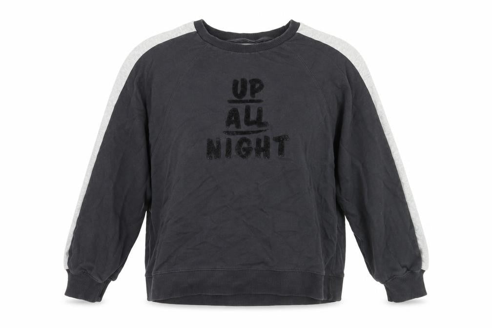 Front view of Next women’s grey pullover sweatshirt, size M, - up all night