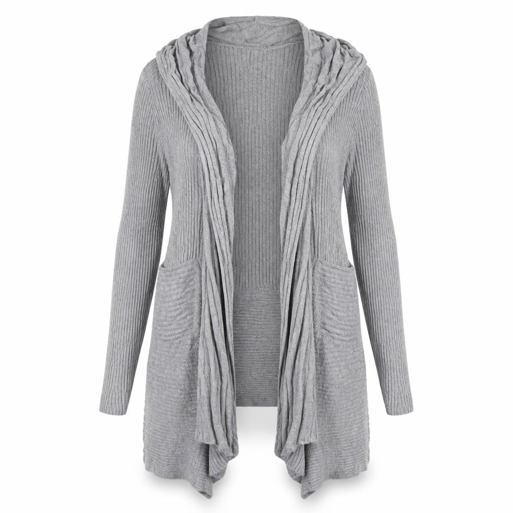 Front view of Marks & Spencer women’s grey cardigan jumper, size UK 14