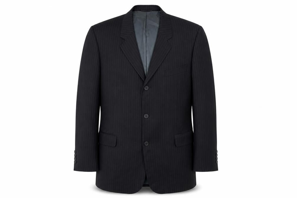 Front view of Taylor & Wright men’s black striped jacket suit jacket, size 44