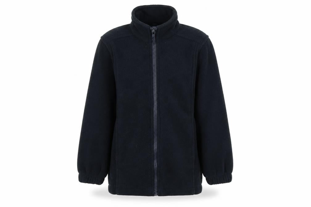Front view of Blue Max boys’ blue fleece gilet coat, size M
