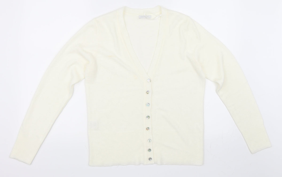 Front view of Matalan women’s ivory cardigan jumper, size UK 12
